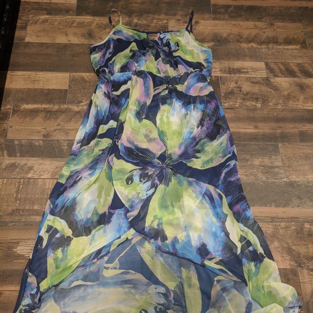 Navy, purple and lime green dress by Lane Bryant